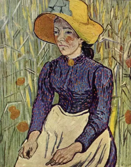 　　《麥前的農(nóng)婦》(Peasant Woman Against a Background of Wheat，1890)