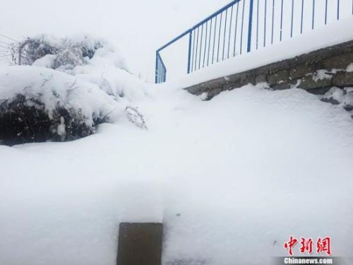 11月21日，河北承德持續(xù)降雪，過程雪量達(dá)到中到大雪，甚至暴雪。承德發(fā)布暴雪黃色預(yù)警。圖為厚厚的積雪。孫超 攝