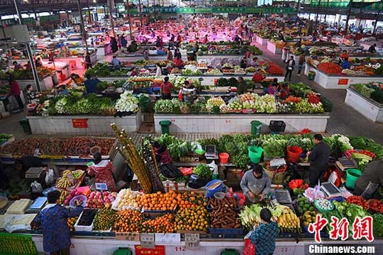 資料圖片，市民在菜市選購新鮮蔬菜。 <a target='_blank' href='http://www.chinanews.com/'>中新社</a>記者 胡雁 攝