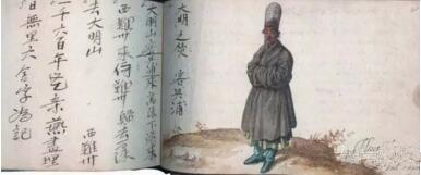 馬來西亞華僑商人興浦的肖像和親筆字。De Vrise, Album Amicorum, 1601年。私人收藏