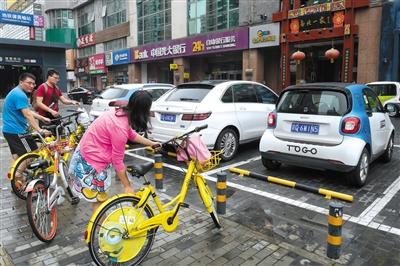 8月13日，蒲黃榆路，共享汽車停放在停車位上。