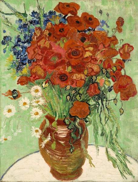 1、梵高《雛菊與罌粟花》Vase with Daisies and Poppies, Vincent van Gogh