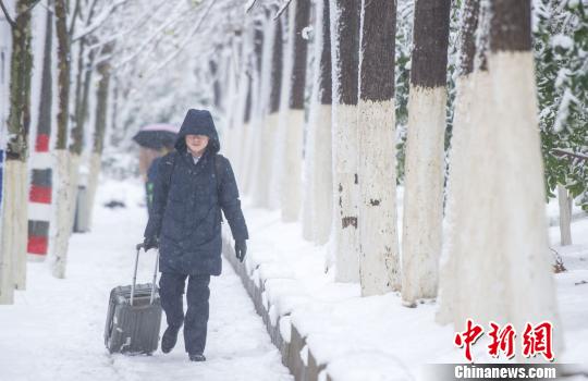 暴雪中的行人。　張婭子 攝