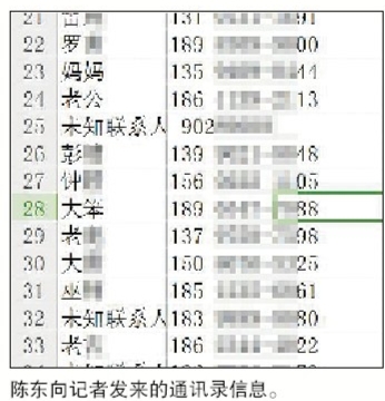 陳東與記者的聊天記錄，其稱電話信息1毛錢一條，購買的話1000條起。
