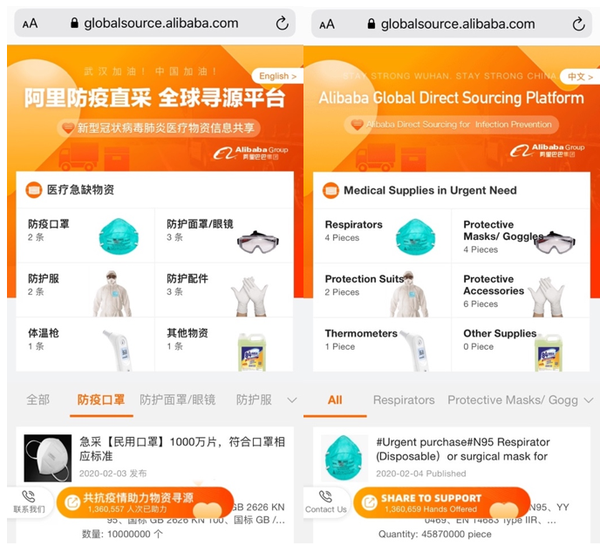 阿里巴巴呼吁全球中小企業(yè)共同抗疫，開通“防疫直采全球?qū)ぴ雌脚_(tái)”